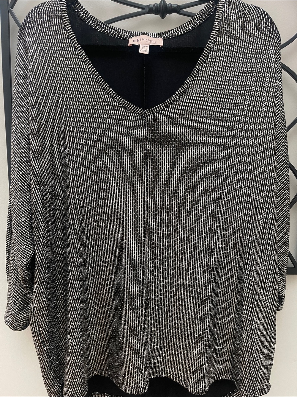 Philosophy Black & White Stripe V-Neck Sweater